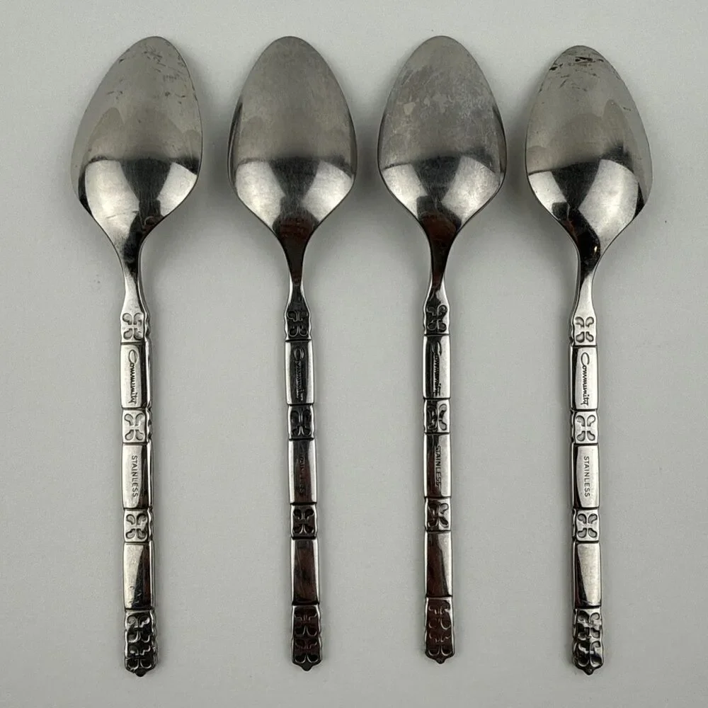 Vtg Lot 4 Madrid No Black Accent Teaspoons Oneida Community Stainless Flatware